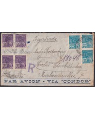 F-EX48642 BRAZIL BRASIL 1939 REGISTERED CONDOR AIR MAIL COVER TO GERMANY.