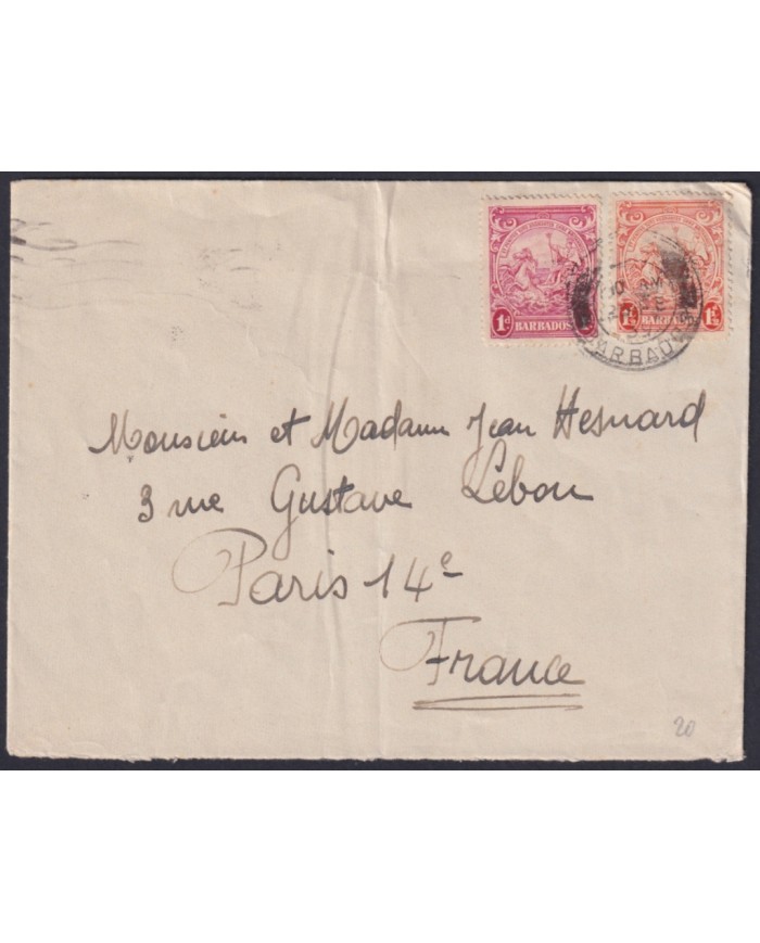 F-EX48651 BARBADOS 1939 COVER TO FRANCE.