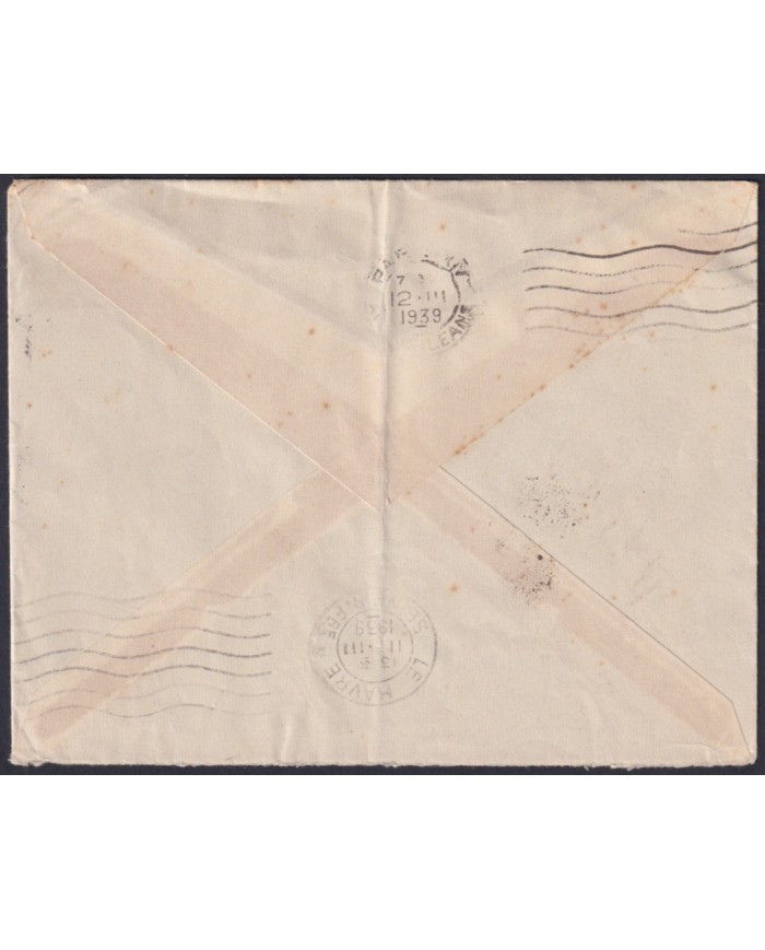 F-EX48651 BARBADOS 1939 COVER TO FRANCE.