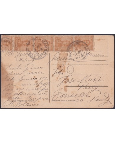F-EX48654 ARGENTINA 1920 POSTCARD MAR DEL PLATA BEACH TO SPAIN.
