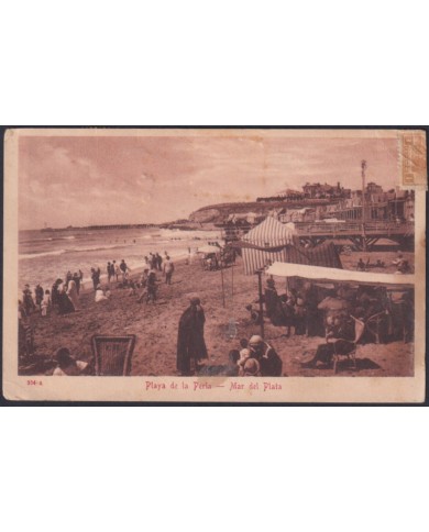F-EX48654 ARGENTINA 1920 POSTCARD MAR DEL PLATA BEACH TO SPAIN.