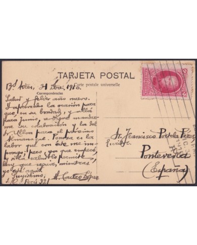 F-EX48663 ARGENTINA 1910 POSTCARD MAY AVENUE TO PONTEVEDRA SPAIN.