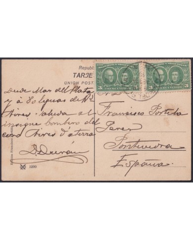 F-EX48664 ARGENTINA 1910 POSTCARD GRI LAKE & BRISTOL CASINO MAR DEL PLATA TO SPAIN.