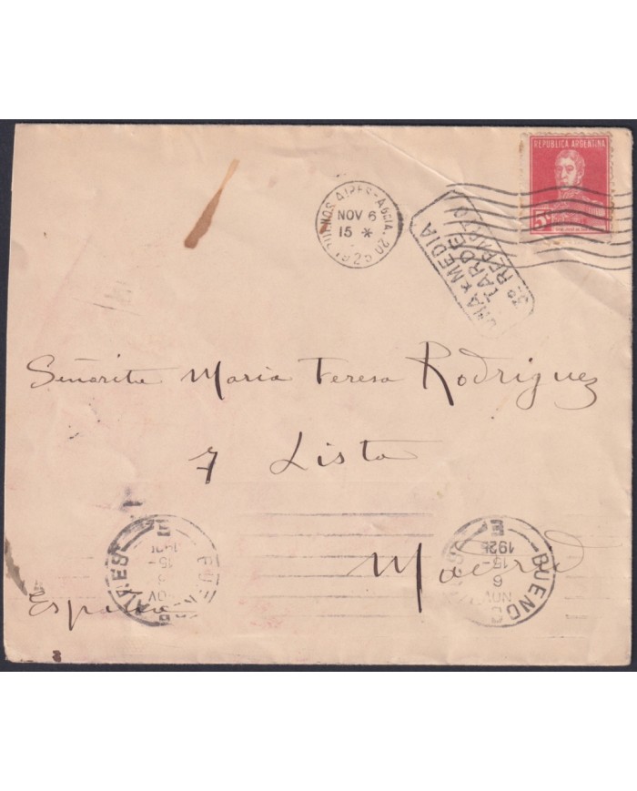 F-EX48655 ARGENTINA 1925 COVER “TERCER REPARTO” POSTMARK MADRID SPAIN.