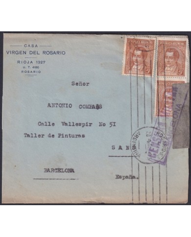 F-EX48656 ARGENTINA 1938 TO SPAIN REPUBLIC CENSORSHIP CIVIL WAR COVER.