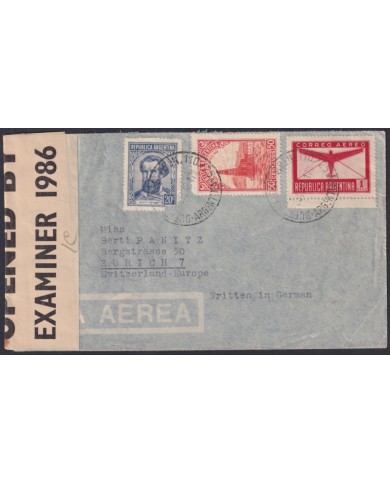 F-EX48667 ARGENTINA 1942 WWII CENSORSHIP COVER TO SWITZERLAND.