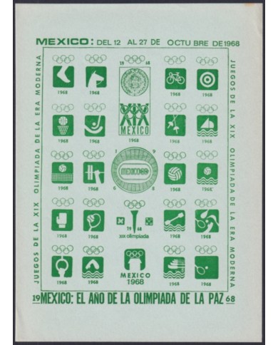 F-EX47279 OLYMPIC GAMES MEXICO 1968 GREEN CINDERELLA SHEET GREEN PAPER NO GUM.