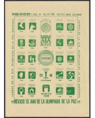F-EX48121 OLYMPIC GAMES MEXICO 1968 GREEN CINDERELLA SHEET YELLOW PAPER NO GUM. F-EX48121 OLYMPIC GAMES MEXICO 1968 GREEN CINDERELLA SHEET YELLOW PAPER NO GUM.
