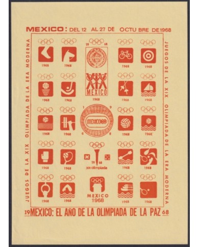 F-EX47281 OLYMPIC GAMES MEXICO 1968 ORANGE CINDERELLA SHEET YELLOW PAPER NO GUM.