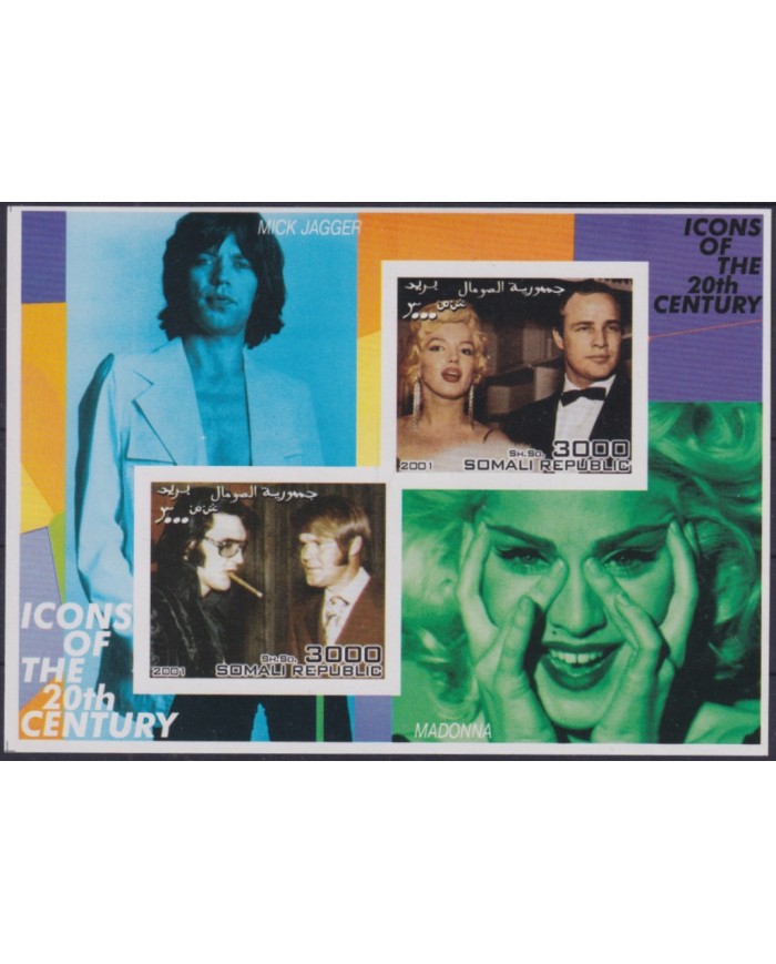 F-EX48697 SOMALIA MNH 2001 ICONS OF 20th CENTURY CINEMA MOVIE MARYLIN MONROE ELVIS PRESLEY.