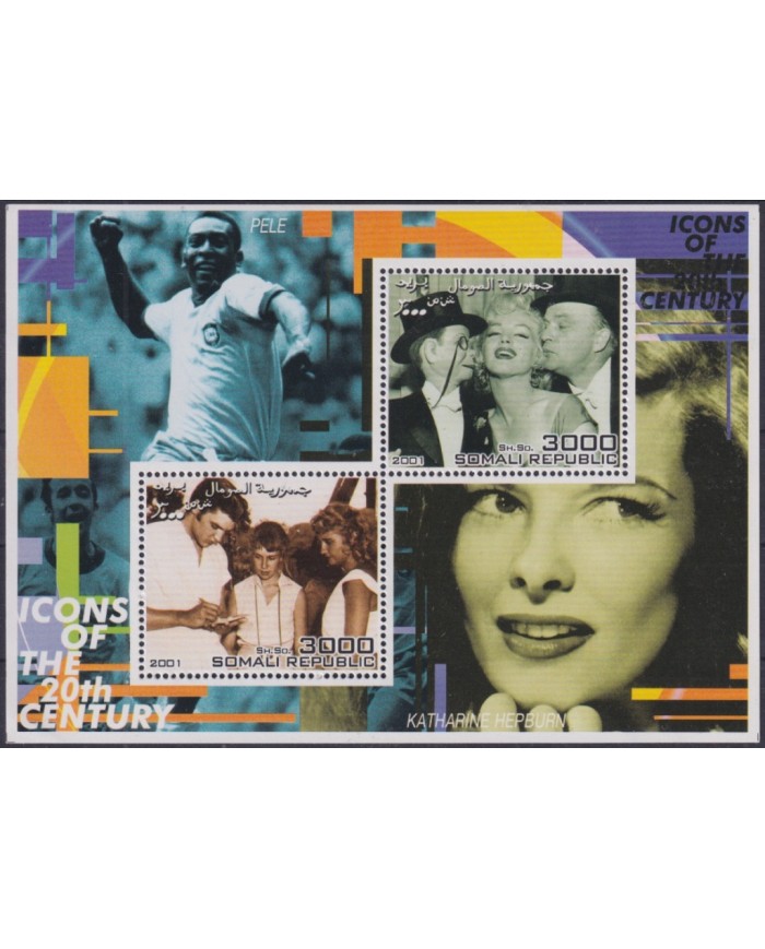 F-EX48698 SOMALIA MNH 2001 ICONS OF 20th CENTURY CINEMA MOVIE MARYLIN MONROE ELVIS PRESLEY.