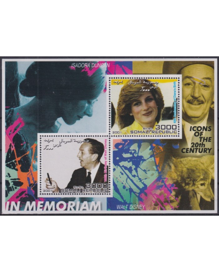 F-EX48708 SOMALIA MNH 2001 ICONS OF 20th CENTURY CINEMA MOVIE WALT DISNEY LADY DIANA ISADORA DUNCAN.