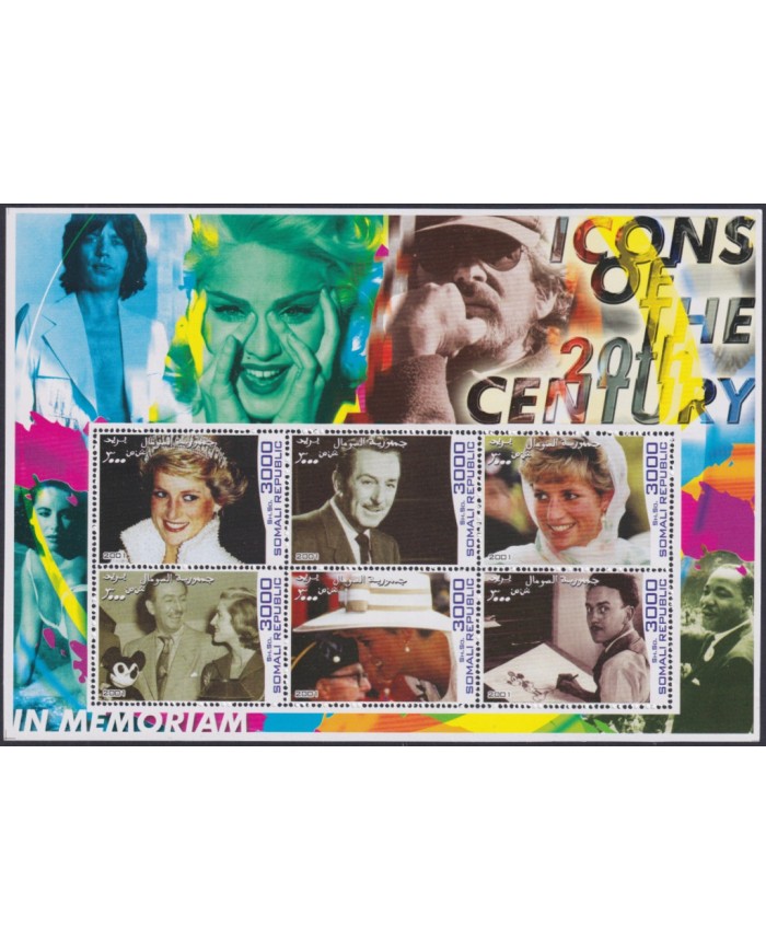 F-EX48007 SOMALIA MNH 2001 ICONS OF 20th CINEMA MOVIE WALT DISNEY LADY DIANA.