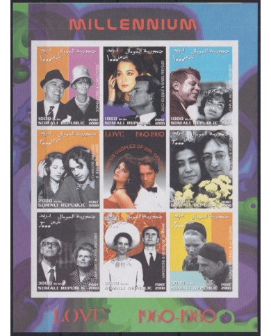 F-EX48008 SOMALIA MNH 2000 MILLENIUM LOVERS KENNEDY & JACKY JOHN & YOKO JULIO IGLESIAS SOPHIA LOREN.