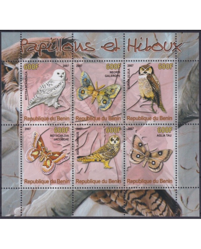 F-EX48716 BENIN MNH 2007 BUTTERFLIES INSECTS ENTOMOLOGY OWL BIRD. F-EX48716 BENIN MNH 2007 BUTTERFLIES INSECTS ENTOMOLOGY OWL BIRD.