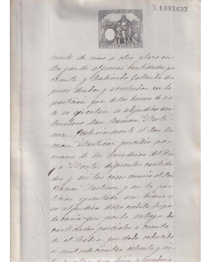 1887-PS-1 ESPAÑA SPAIN REVENUE SEALLED PAPER PAPEL SELLADO 1887 SELLO 12do