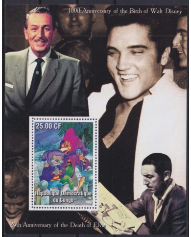 F-EX48710 CONGO MNH 2002 CENTENARY OF WALT DISNEY CINEMA MOVIE ELVIS PRESLEY.