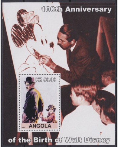 F-EX48732 ANGOLA MNH 2002 CENTENARY OF WALT DISNEY CINEMA MOVIE CHARLES CHAPLIN.