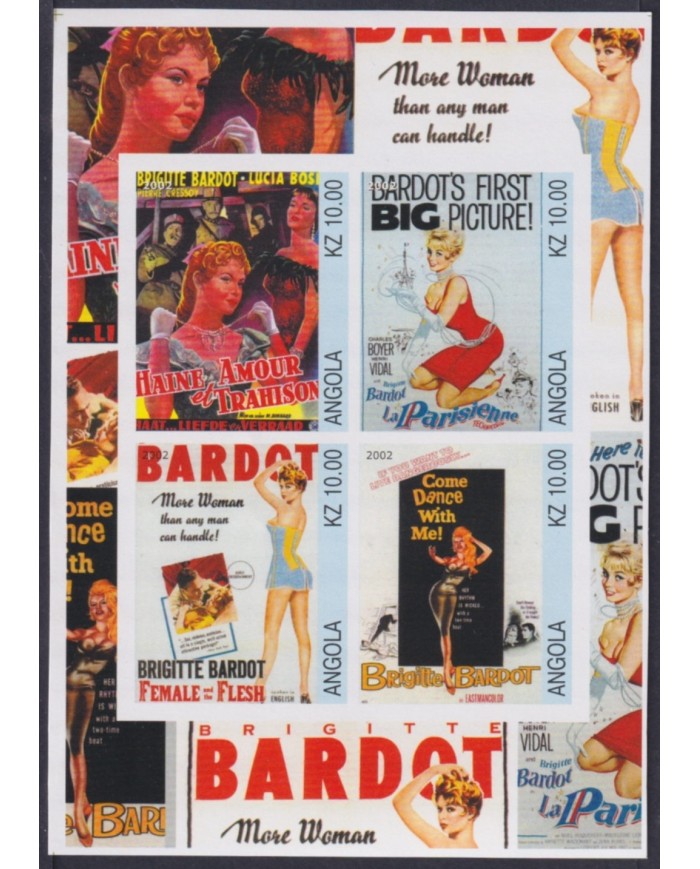 F-EX48735 ANGOLA MNH 2002 BRIGITTE BARDOT CINEMA MOVIE CARTELES.