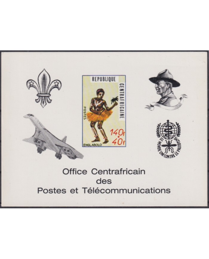 F-EX48750 CENTRAL AFRICA DELUXE PROOF STAMP CARD ETHNIC DANCE SCOUT KENNEDY.