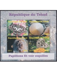 F-EX48022 CHAD TCHAD MNH 2011 BUTTERFLIES MARIPOSAS PAPILLONS MOLUSGOS.