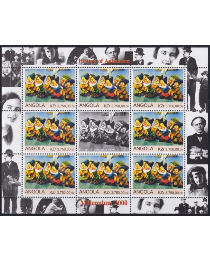 F-EX48025 ANGOLA MNH 2000 MOVIE CARTOONS WHITESNOW HISTORY OF ANIMATION.