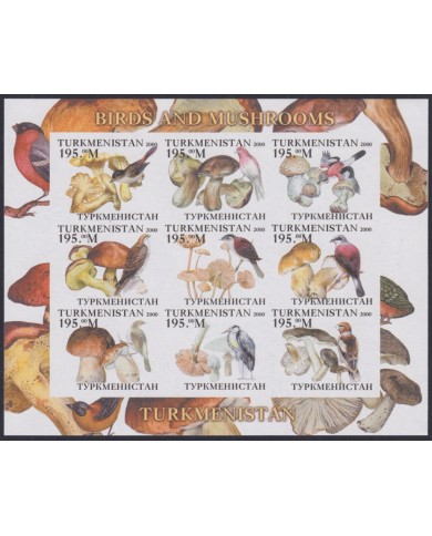 F-EX48058 TURKMENISTAN MNH 2000 MUSHROOMS SETAS & BIRD AVES PAJAROS VÖGEL