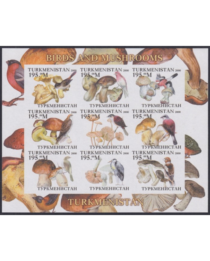 F-EX48058 TURKMENISTAN MNH 2000 MUSHROOMS SETAS & BIRD AVES PAJAROS VÖGEL