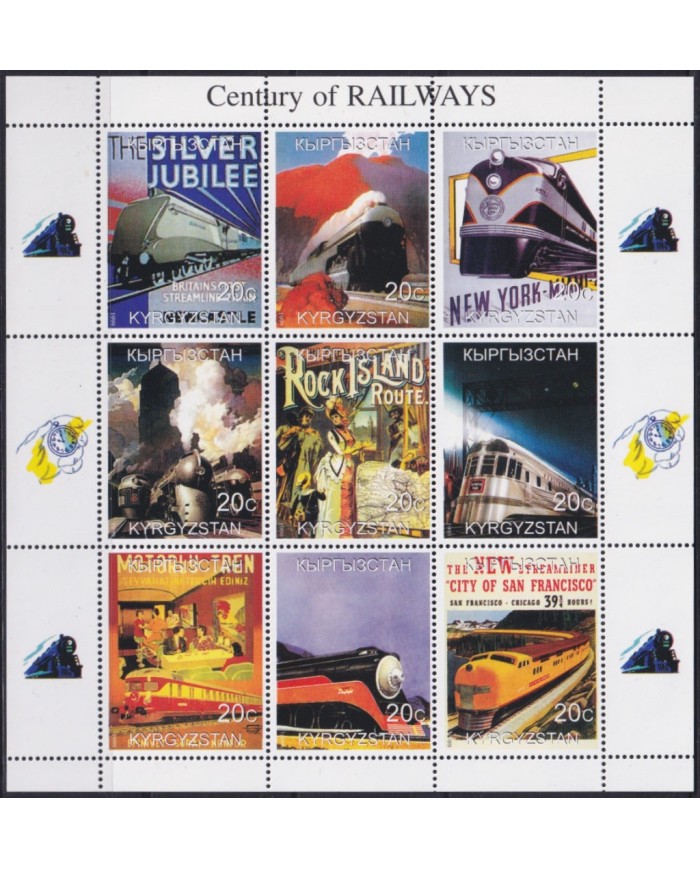 F-EX48041 KYRGYZSTAN MNH 1999 CENTURY OF RAILWAYS RAILROAD CARTELES