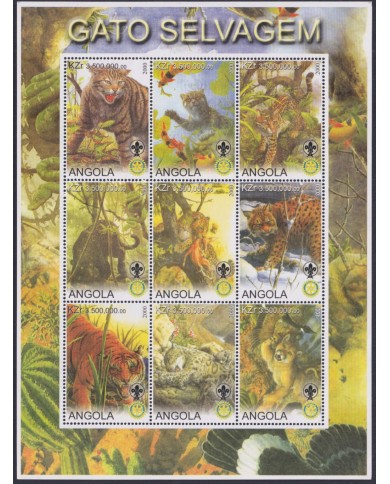 F-EX49022 ANGOLA MNH 2000 SPECIAL SHEET WILDLIVE CATS FELINE.