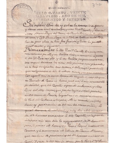 1779-PS-3 SPAIN ESPAÑA 1779 SELLO 4º SEALLED PAPER REVENUE.