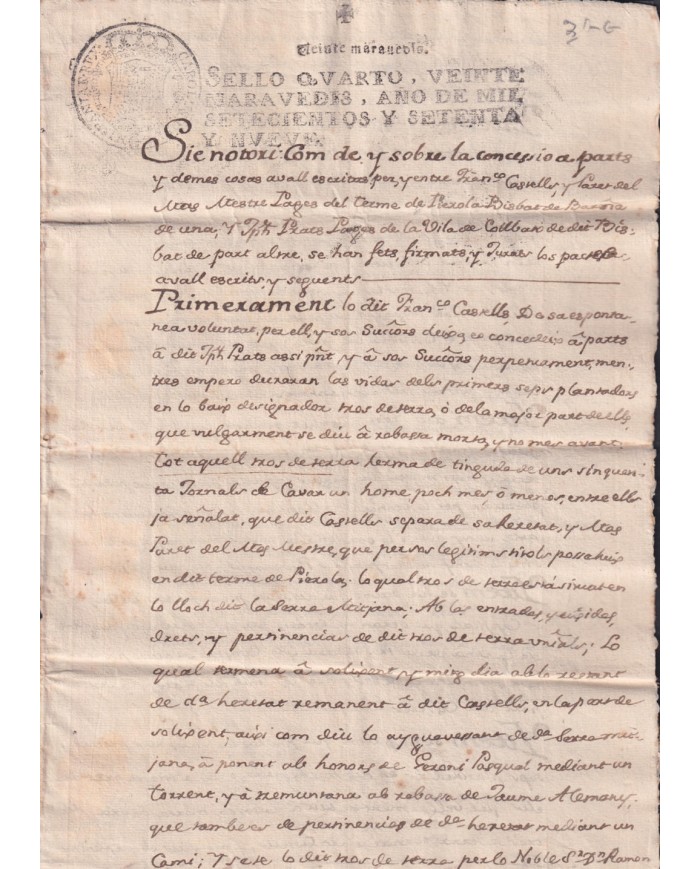 1779-PS-3 SPAIN ESPAÑA 1779 SELLO 4º SEALLED PAPER REVENUE.