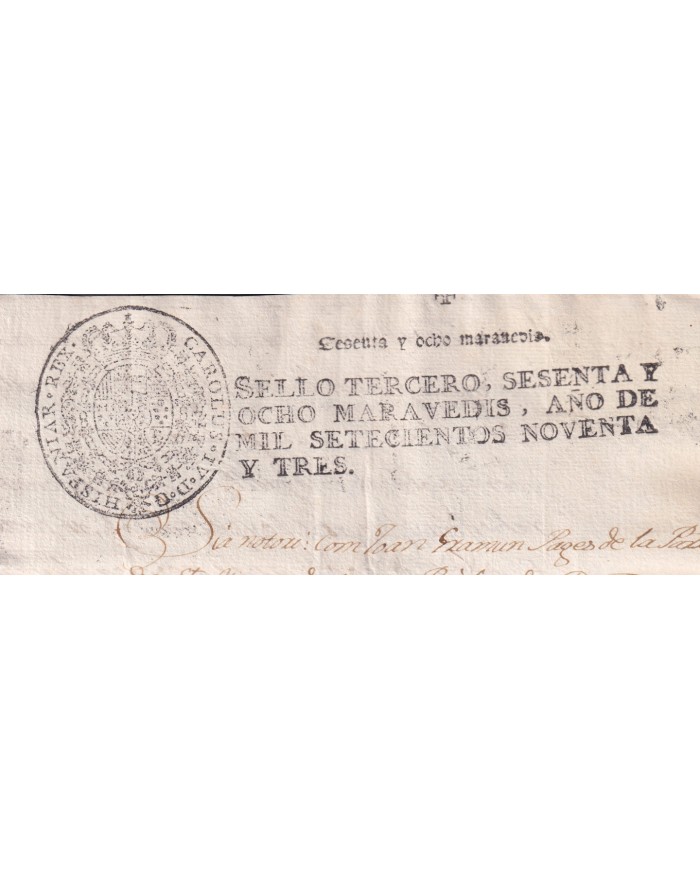 1793-PS-4 SPAIN ESPAÑA 1793 SELLO 3º SEALLED PAPER REVENUE.