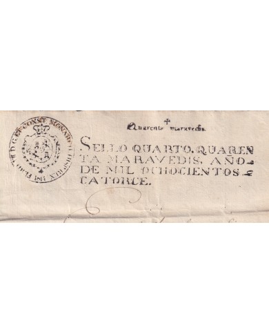 1814-PS-4 SPAIN ESPAÑA 1814 SELLO 4º SEALLED PAPER REVENUE.