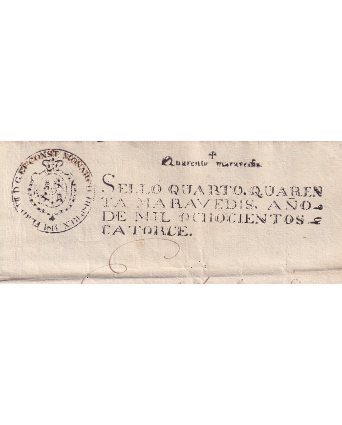 1814-PS-4 SPAIN ESPAÑA 1814 SELLO 4º SEALLED PAPER REVENUE.
