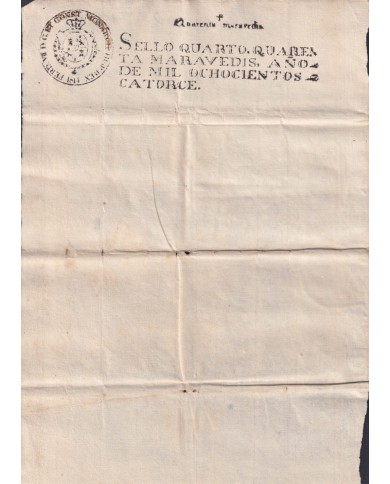 1814-PS-3 SPAIN ESPAÑA 1814 SELLO 4º SEALLED PAPER REVENUE UNUSED.