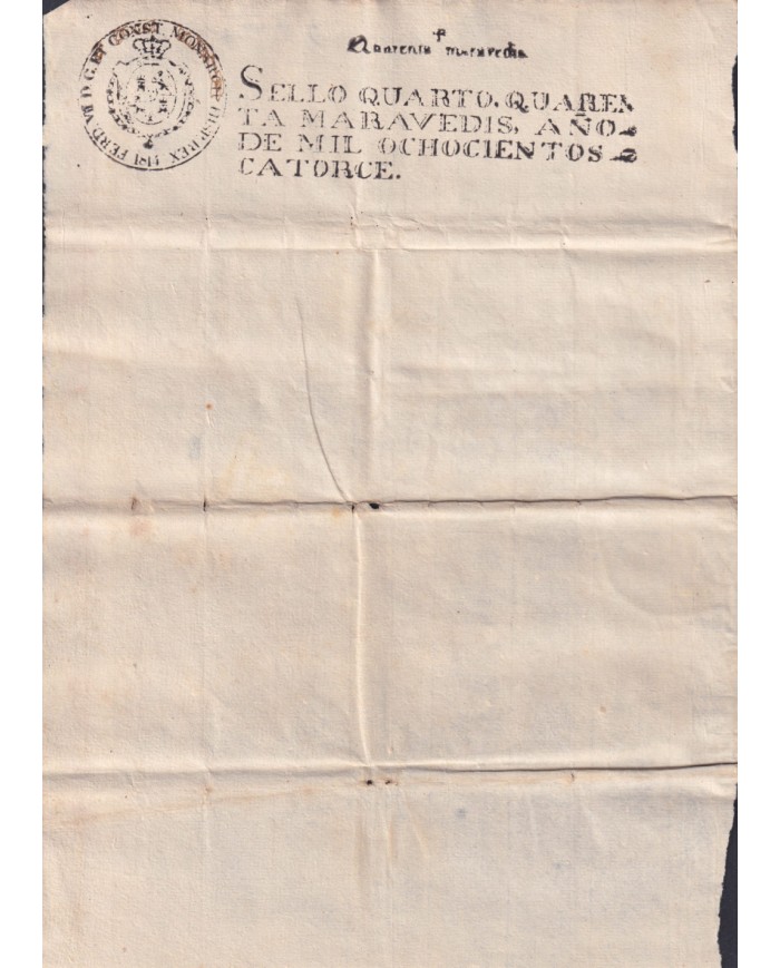 1814-PS-3 SPAIN ESPAÑA 1814 SELLO 4º SEALLED PAPER REVENUE UNUSED.