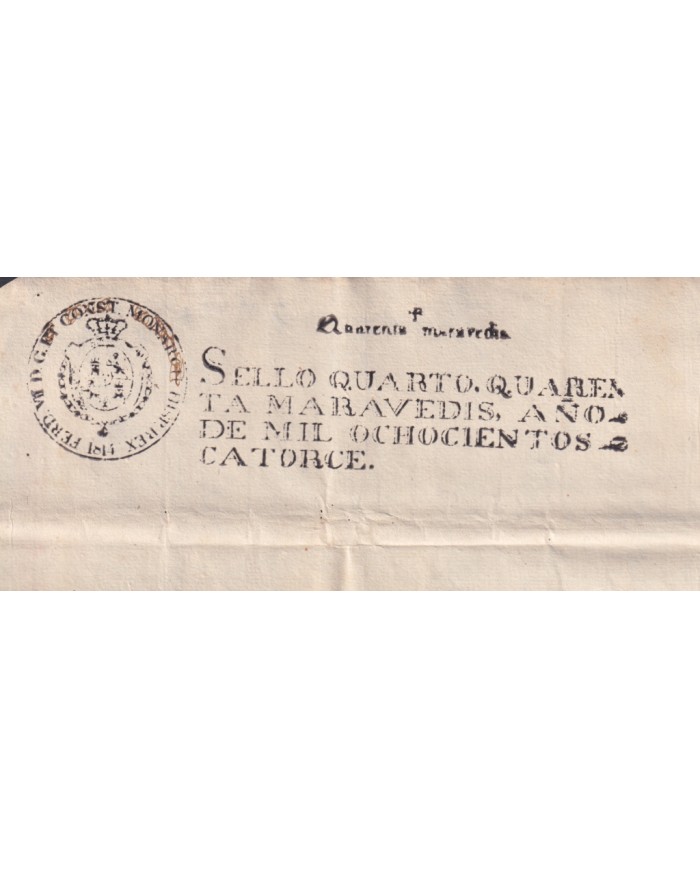 1814-PS-3 SPAIN ESPAÑA 1814 SELLO 4º SEALLED PAPER REVENUE UNUSED.