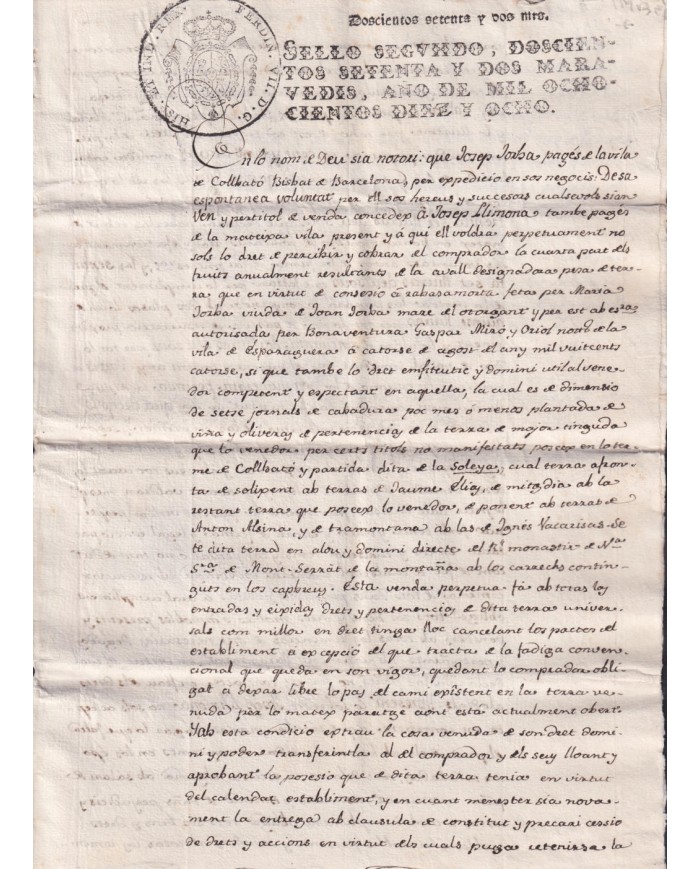 1818-PS-3 SPAIN ESPAÑA 1818 SELLO 2º SEALLED PAPER REVENUE.