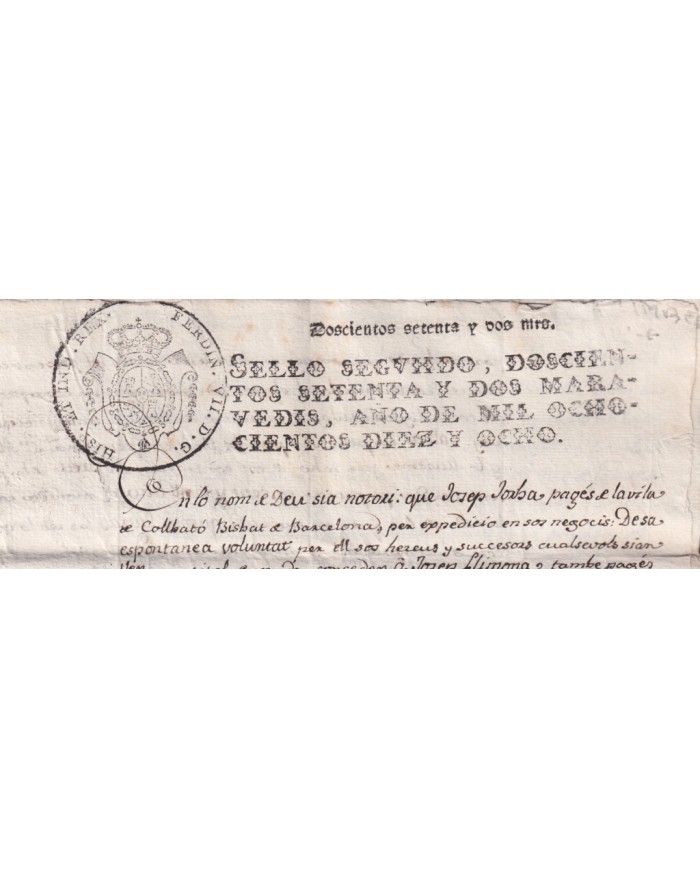 1818-PS-3 SPAIN ESPAÑA 1818 SELLO 2º SEALLED PAPER REVENUE.