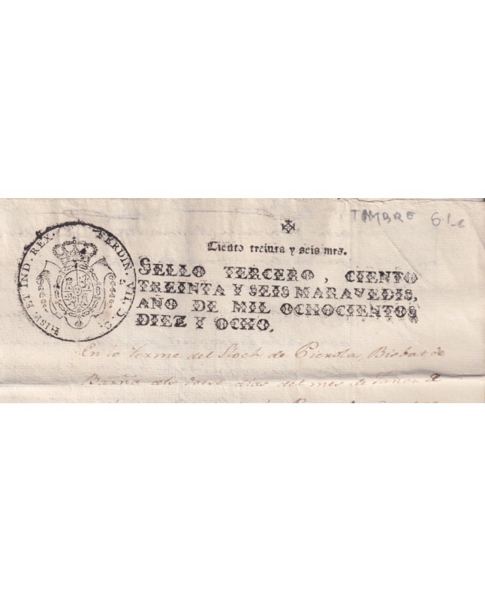 1818-PS-2 SPAIN ESPAÑA 1818 SELLO 3º SEALLED PAPER REVENUE.
