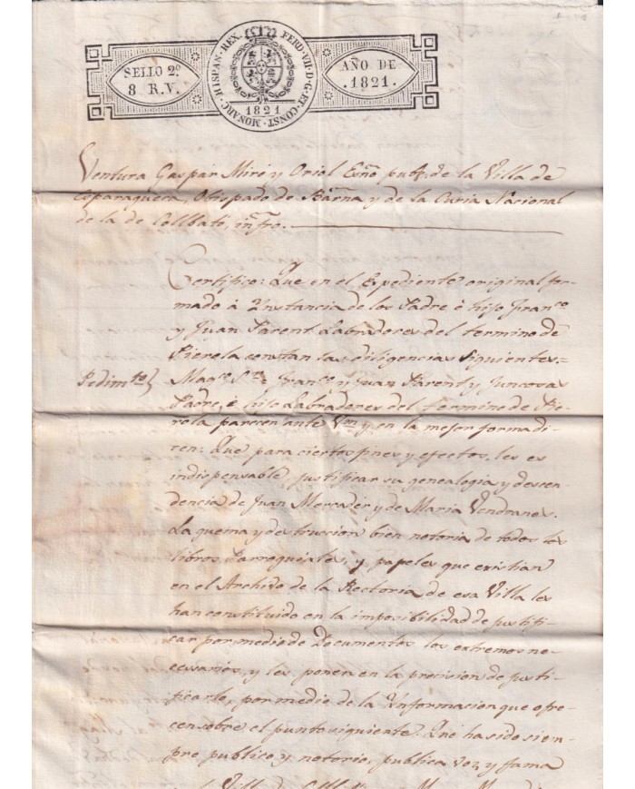 1821-PS-11 SPAIN ESPAÑA 1821 SELLO 2º SEALLED PAPER REVENUE.