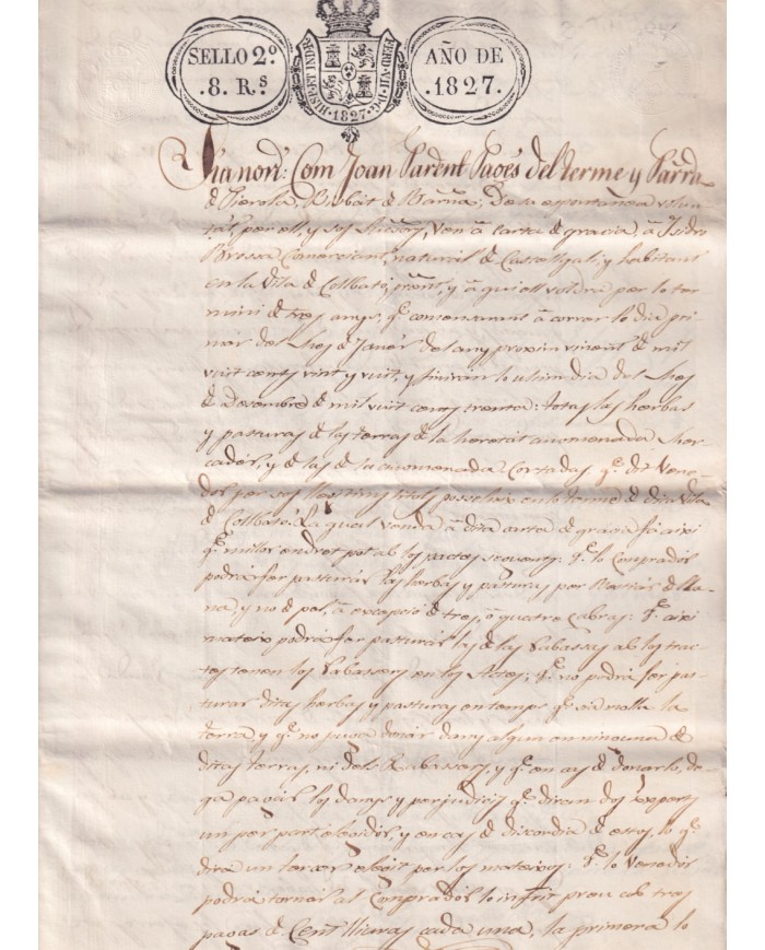 1827-PS-12 SPAIN ESPAÑA 1827 SELLO 2º SEALLED PAPER REVENUE.