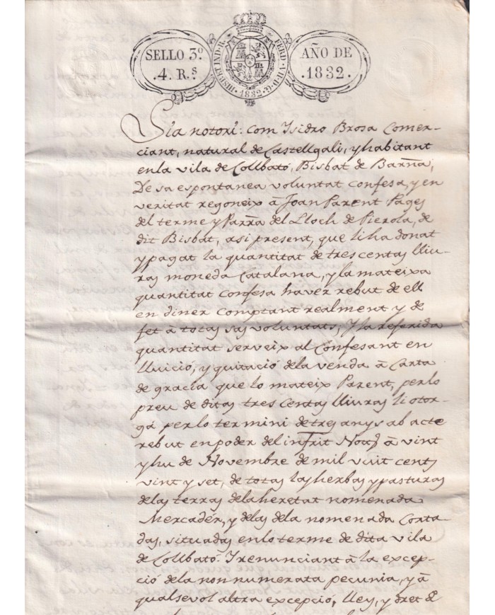 1832-PS-88 SPAIN ESPAÑA 1829 SELLO 3º SEALLED PAPER REVENUE.