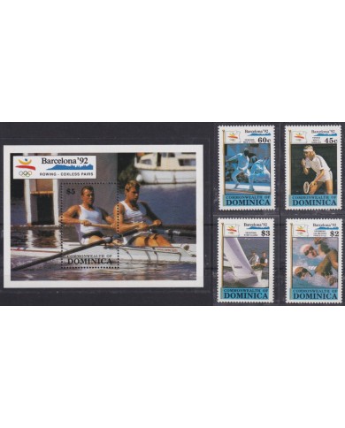 F-EX48907 DOMINICA MNH 1990 OLYMPIC BARCELONA TENNIS FENCING SWIMING SAILBOAT.