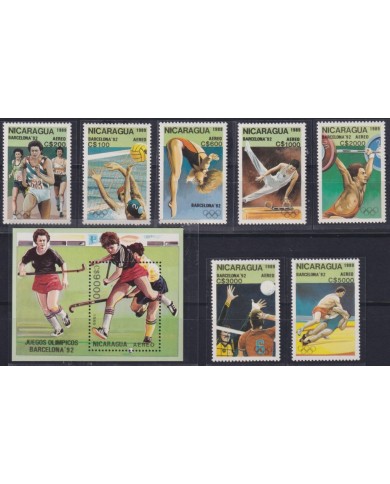 F-EX48888 NICARAGUA MNH 1989 OLYMPIC BARCELONA ATHLETISM JOCKEY SOCCER SWIMING.