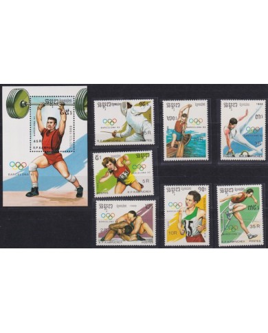F-EX48889 CAMBODIA MNH 1989 OLYMPIC BARCELONA ATHLETISM FENCING WEIGHTLIFTING.