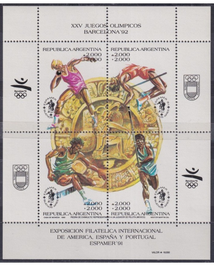F-EX48109 ARGENTINA MNH 1992 OLYMPIC GAMES BARCELONA ATHLETISM SOCCER FOOTBALL