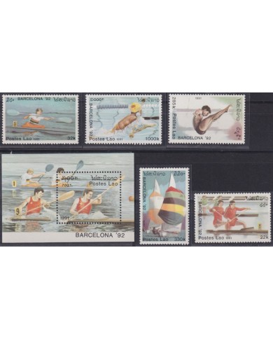 F-EX48875 LAOS MNH 1991 OLYMPIC GAMES BARCELONA SAILING BOAT SWIMMING.