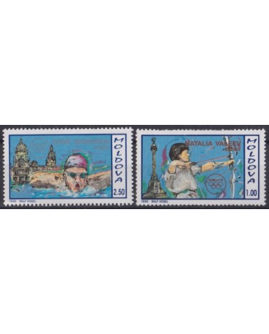 F-EX48862 MOLDOVA MOLDAVIA MNH 1992 OLYMPIC BARCELONA SURCHARGE ATHLETISM ARCHERY EQUESTRIAN SWIMMING.